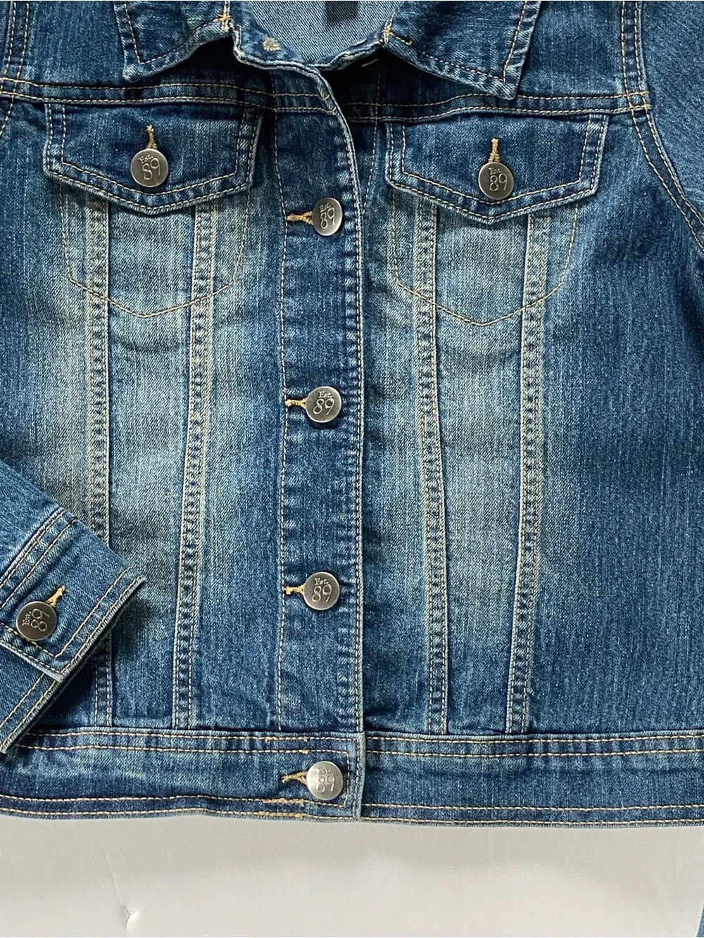 Jean Jacket Size 14 XL Girls Blue Denim Coat Pockets Size Distressed Look Jeans